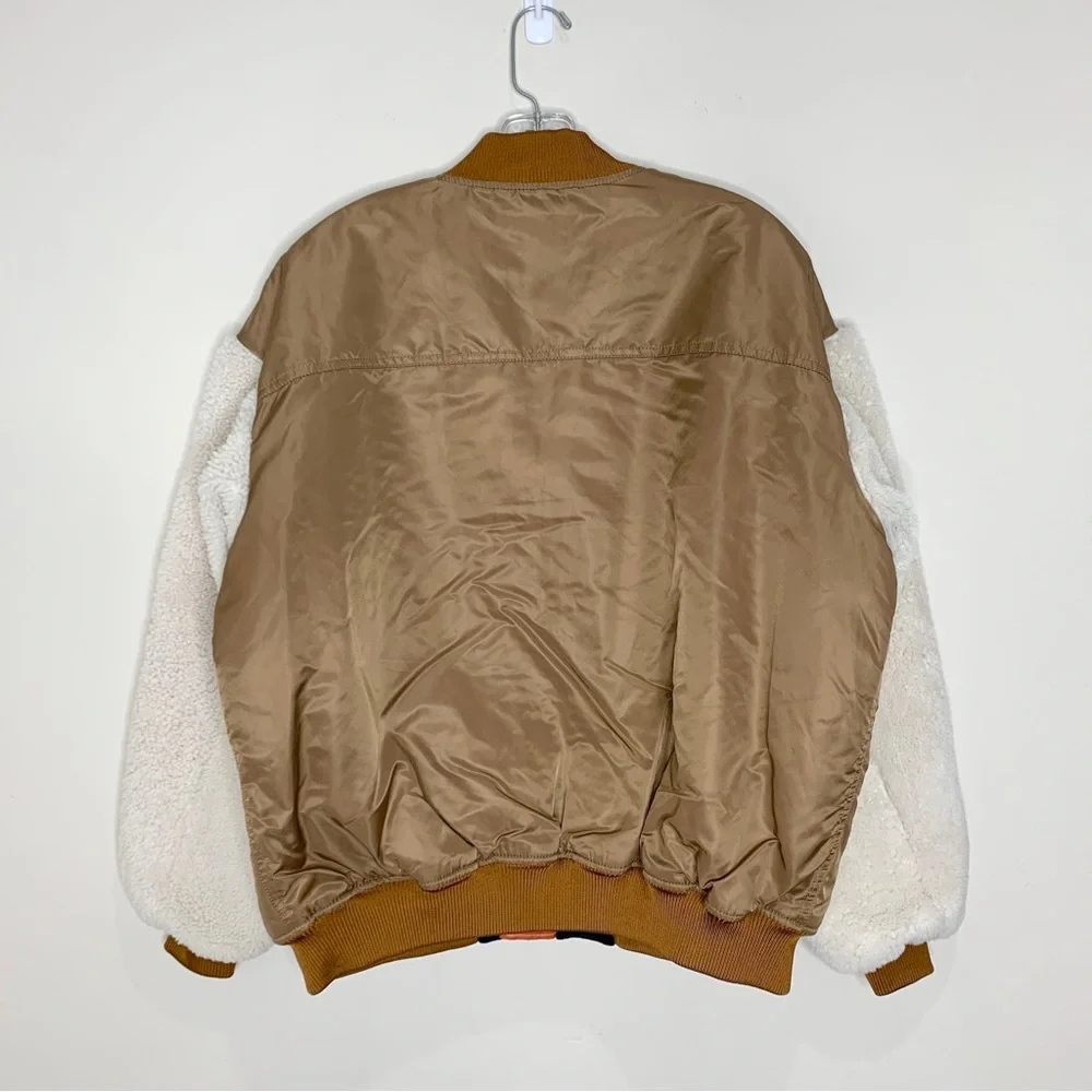 NEW Maje x Schott Boston Shearling Bomber Jacket (Sz FR 40 / US 8) Caramel - Picture 12 of 16
